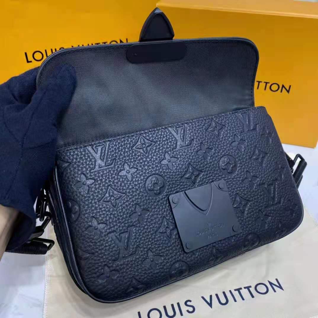 LV LV Unisex S Lock Messenger Black Monogram Embossed Taurillon Cowhide  Leather in 2023